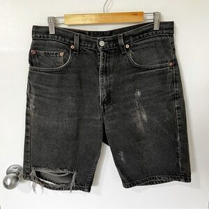 Vintage Levi's 505 High Rise Distressed Long Jean Shorts Washed Black size 33